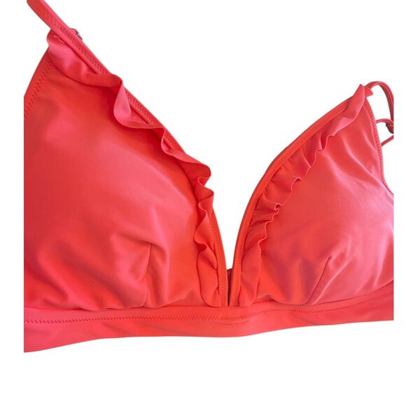 J Crew Womens Bikini Top Large Pink Triangle Ruffles Soft Padded Cups EUC - Picture 6 of 10